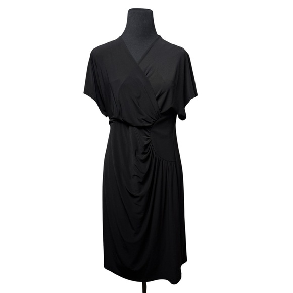 Evan Picone Black Wrap Whimsigoth Dress V-Neck Ruched Dress SZ 12 Lined Witchy - Picture 1 of 10